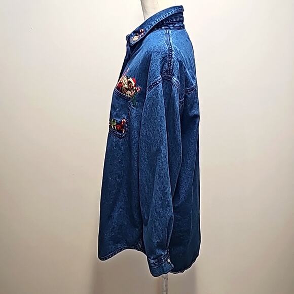 Solutions Original Denim Christmas Shirt Button Closure 2 Pocket Woman Size L - Picture 7 of 11